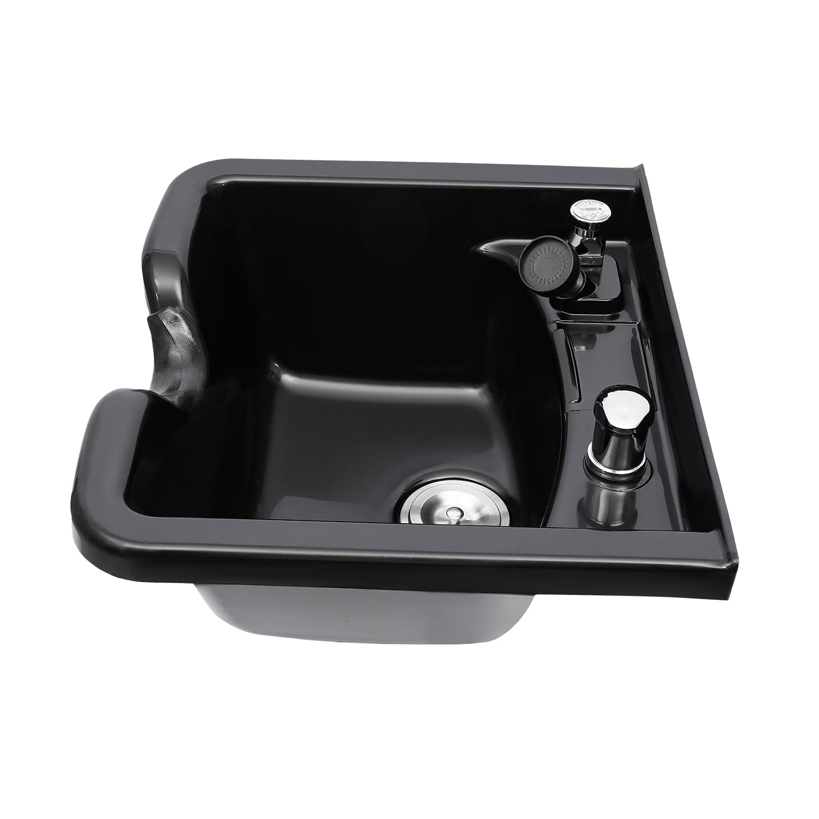 Schwarz Haarwaschbecken Friseur,Shampoowanne mit Wasserhahn,Wandmontage & Montage an Stuhl(nicht enthalten) Waschbecken mit Nackenstütze,Salons Shampoo Bowl Rückwaschbecken,55,5×50×25 cm