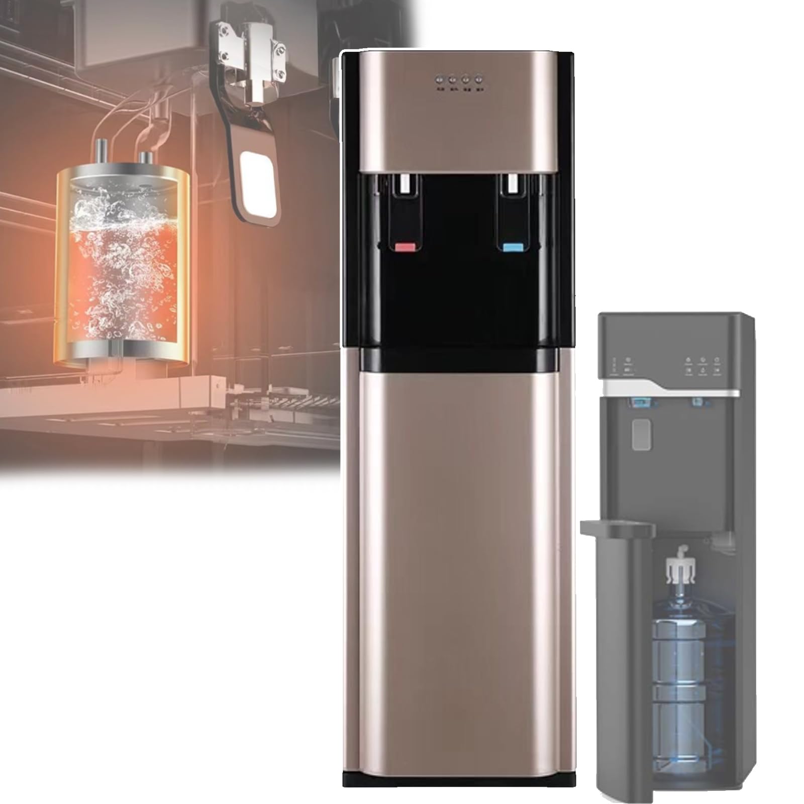 Dispenser d'acqua a caricamento dal basso (tanica da 5 galloni) con funzioni acqua calda e fredda, rivestimento interno in acciaio inox; ideale per casa e ufficio,B