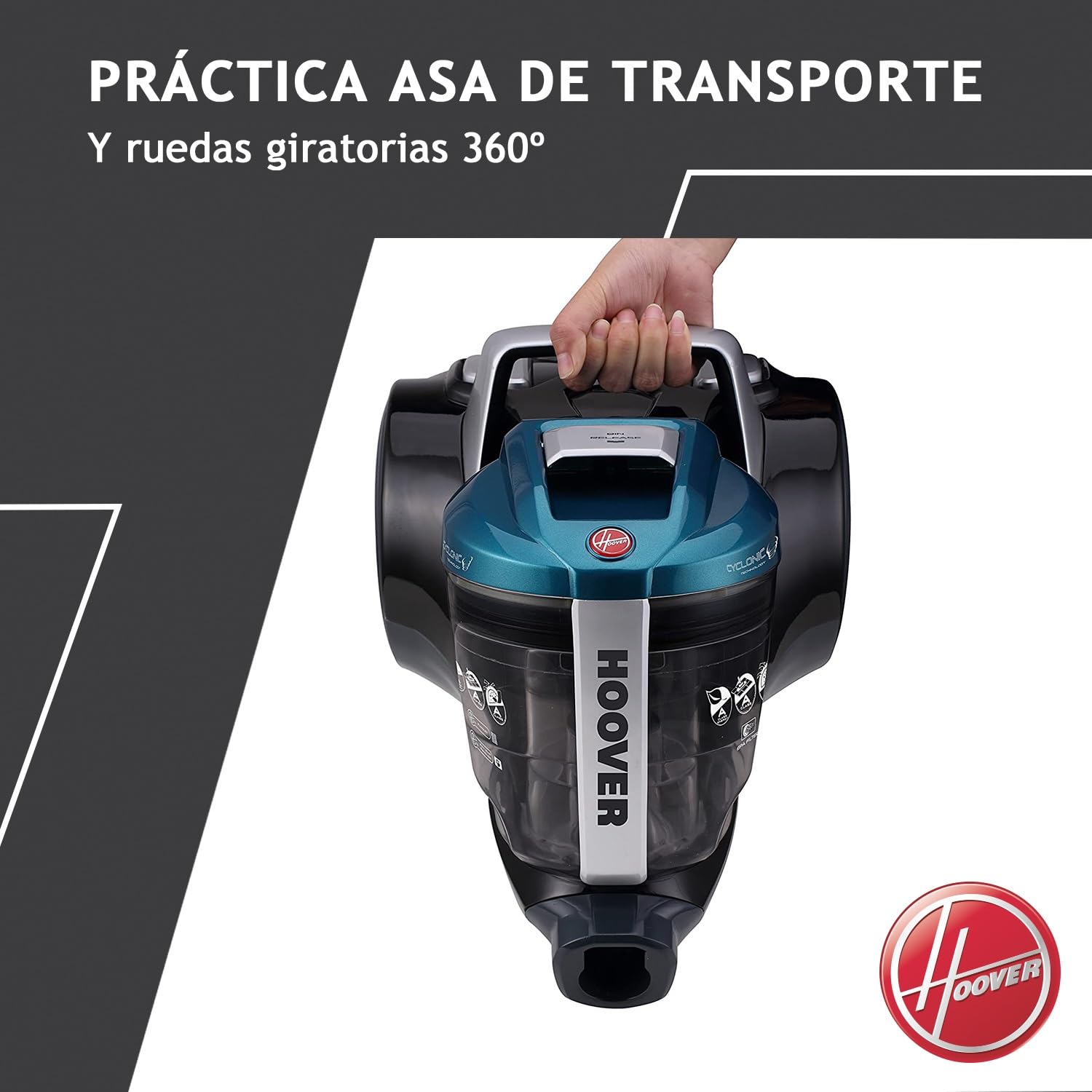 Hoover Breeze BR71_BR30 - Aspiradora sin Bolsa Trineo, Especial Pelo Mascotas, Cepillo Parquet y Accesorio 2en1, Depósito 2L, Diseño Compacto, Ciclónico, 700W, Filtro Epa, 78dba, Cable 5m
