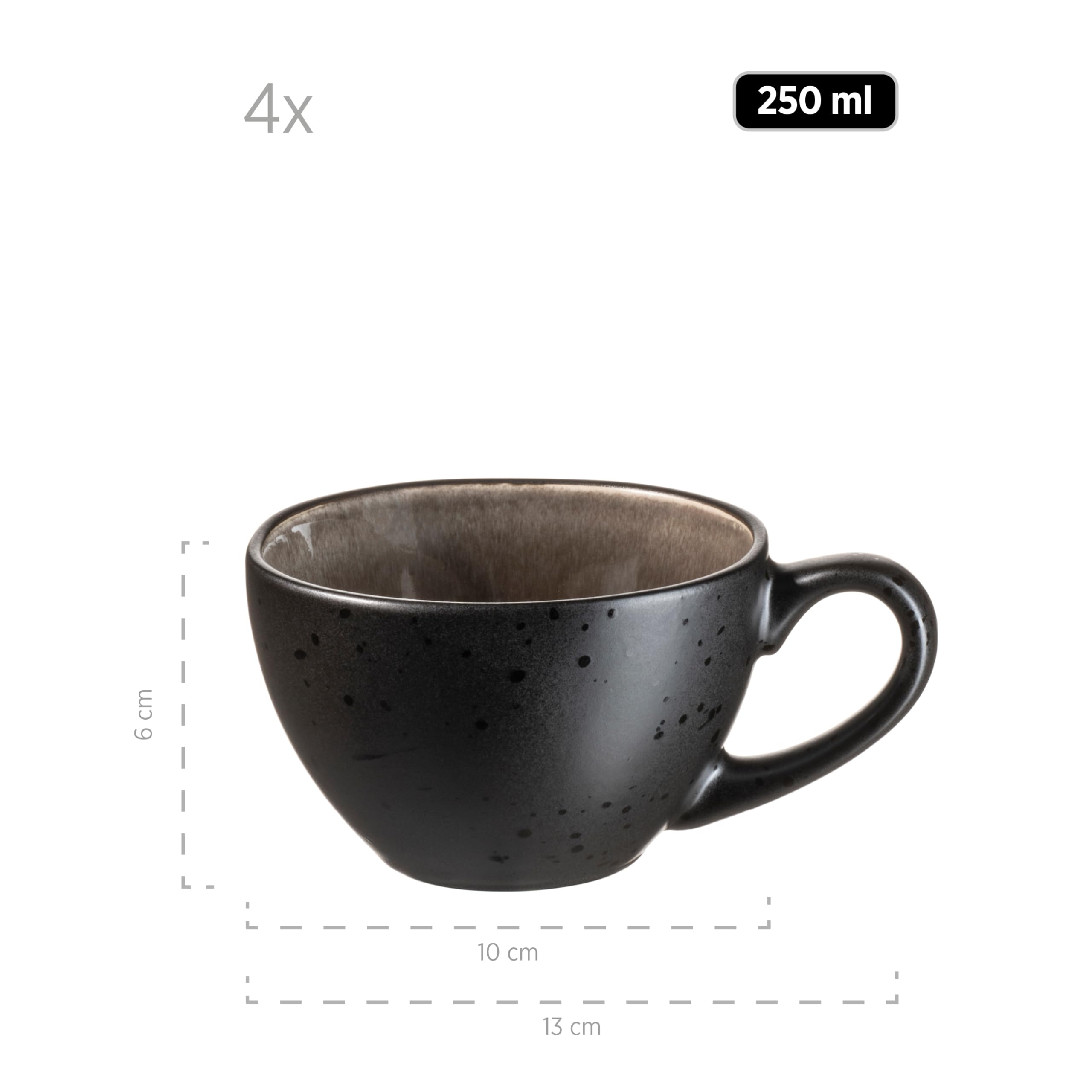 MÄSER 934071 Serie Niara Organic - Set di tazze da caffè per 4 persone, in stile vintage, 8 pezzi, con particolare combinazione di smalti in nero e marrone, in gres