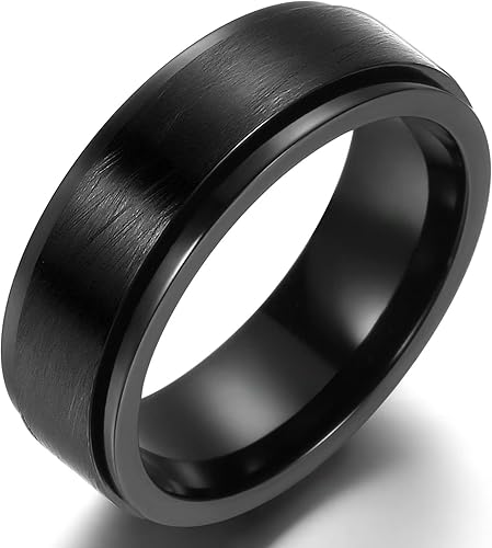 Adreamz Spinner Anxiety Fidget Ring Viking Runes Greek Key Chain for Men 8mm Black Stainless Steel Spinner Ring