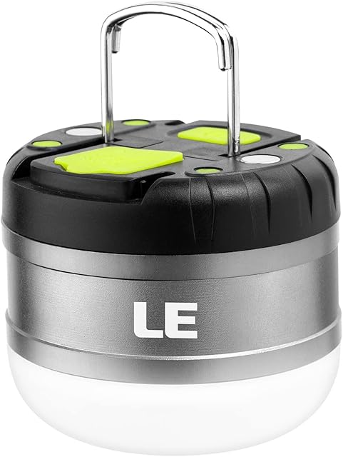 LE Portable Camping Lights, Camping Lantern Rechargeable, 310 Lumen 5 Modes LED Tent Light, Water Resistant Outdoor Work Light with Magnet for Emergency, Power Cuts, Fishing, Hiking and More