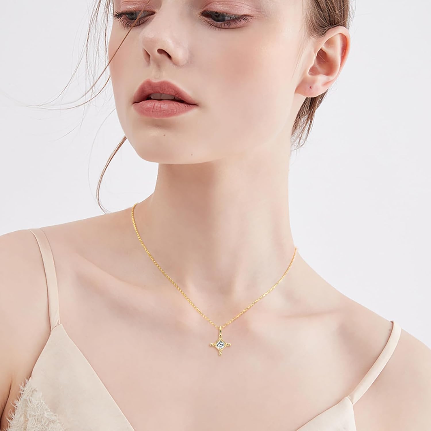 Moissanite Necklace for Women, 925 Sterling Silver Lab Created Imitation-diamond Pendant Solitaire Necklace Gift for Her Mother Mom Wife Girlfriend Jewelry with GRA Certificate of Authenticity - Image 3