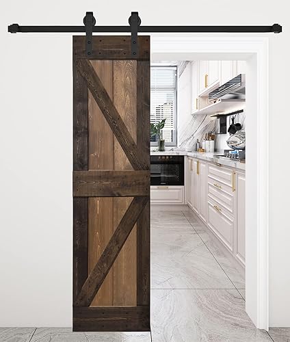 K Style Series - Losa para puerta corrediza de granero de madera de pino anudada (24 pulgadas x 84 pulgadas, nogal oscurocafé Kona)