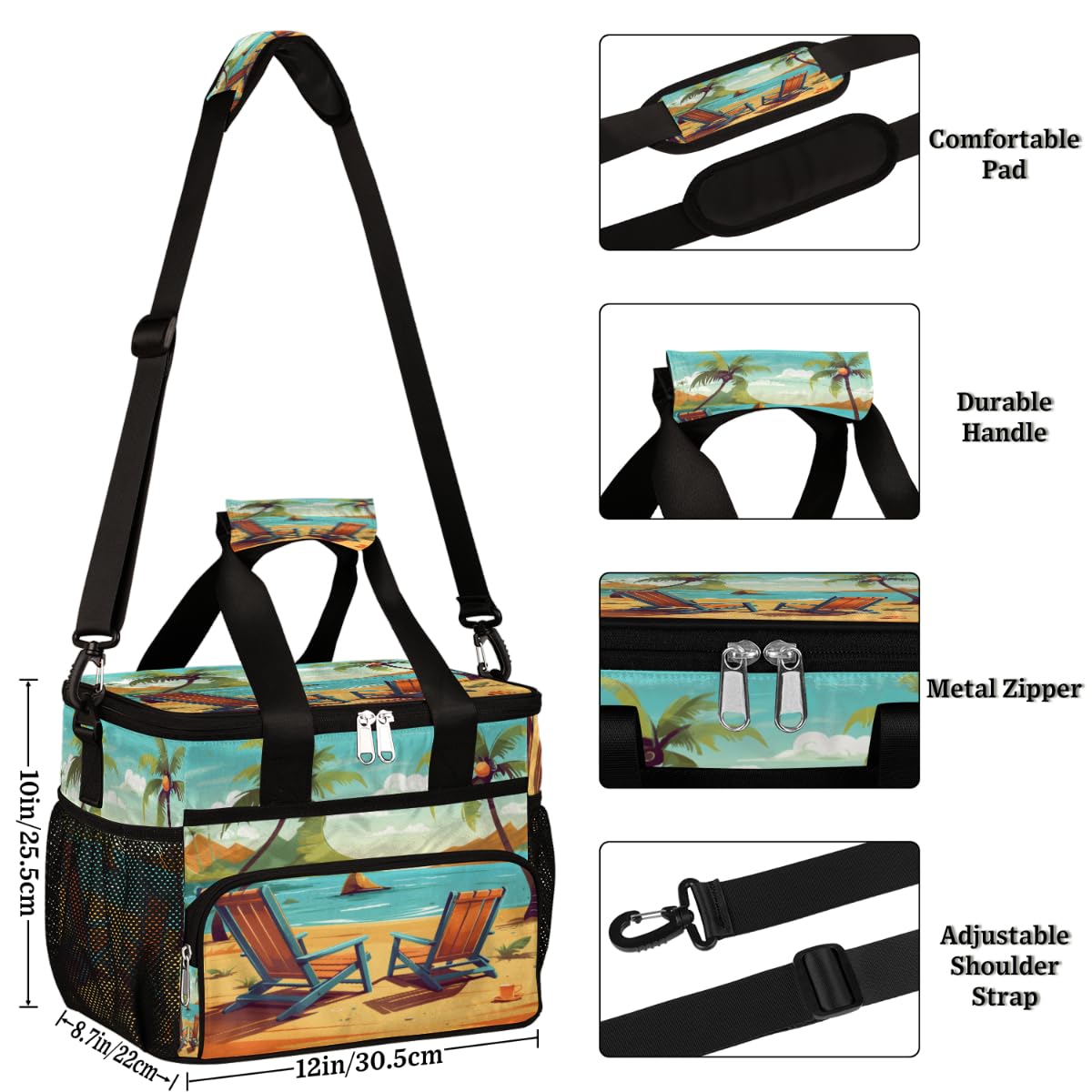Beach Chair Insulated Picnic Backpack Lunch Box for Women Men Picnic Basket Tote Lunch Bag Picnic Bag Portable Lunch Bags for Picnic, Beach, Work, Trip,Office, Camp Landscape of Beach