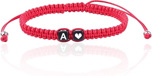Initial Bracelets for Women Teen Girls, Initial A-Z Heart Letter Charm Bracelets Handmade Adjustable Rope Bracelets for Mother's Day Graduation
