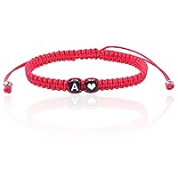Vista 25 de Initial Bracelets for Women Teen Girls, Initial A-Z Heart Letter Charm Bracelets Handmade Adjustable Rope Bracelets for Mother's Day Graduation Black