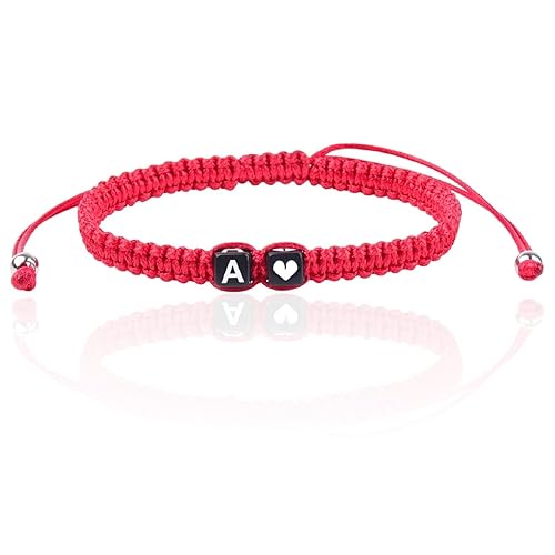 Initial Bracelets for Women Teen Girls, Initial A-Z Heart Letter Charm Bracelets Handmade Adjustable Rope Bracelets for Mother's Day Graduation