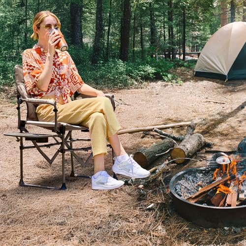 Image of Timber Ridge Aluminum Camping Directors Chair with Side Table Pocket, Portable Folding Heavy Duty Lawn Chair for Fishing Trip Picnic Concert Outdoor 400lbs, Tan