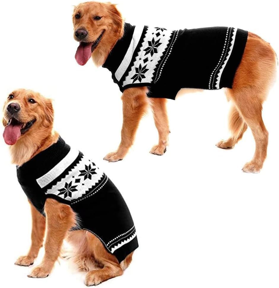 Image of Mihachi Dog Sweater - Winter Coat Apparel Clothes with Colorful Stripes for Cold Weather, Black ML