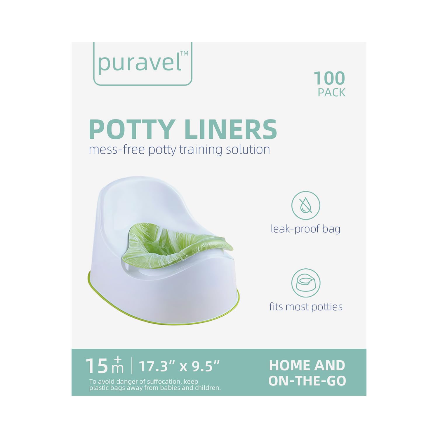 100 Disposable Potty Liners for Toddlers, Easy Cleanup, for Home & Travel