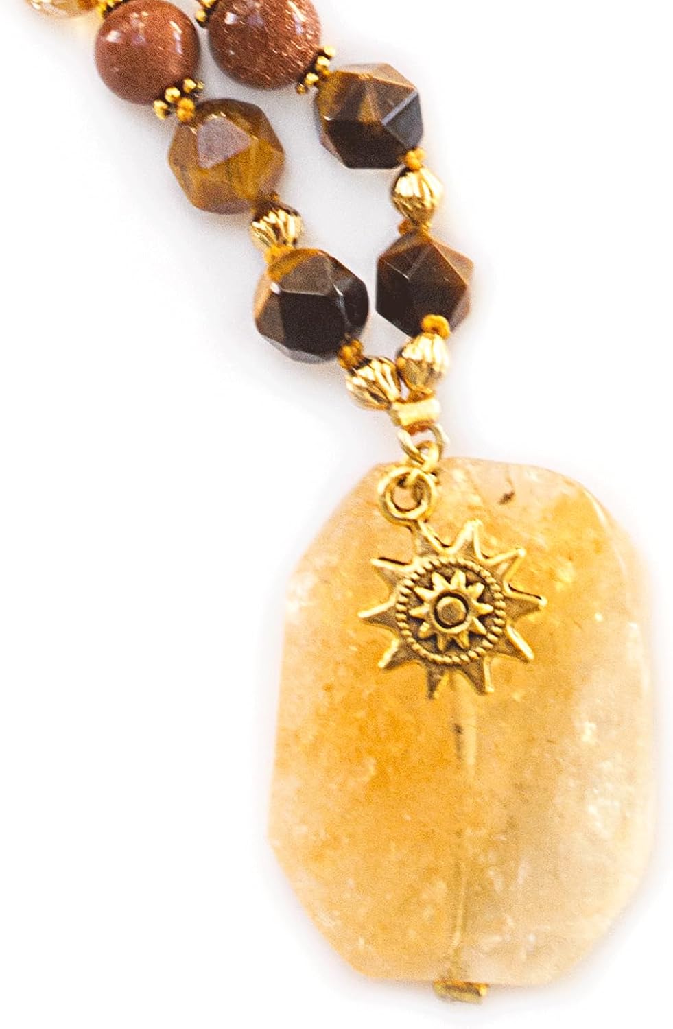 Solar Plexus Mala; 108 bead mala necklace made with Citrine, Goldstone and Tiger Eye, citrine mala, knotted corded mala, gemstone mala