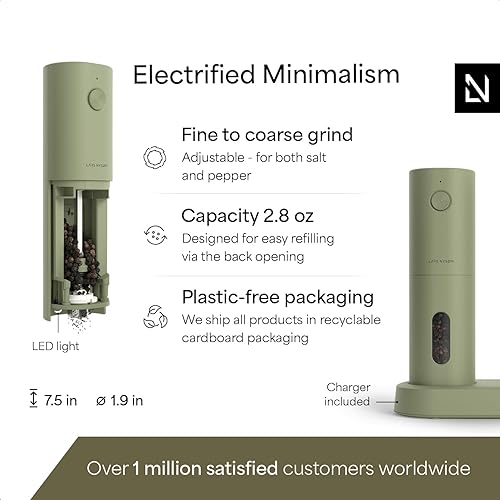 Miniatura 25 de LARS NYSØM Juego de molinillo eléctrico de sal y pimienta, recargable por USB, molinillos automáticos de sal y pimienta, mezcladores de especias