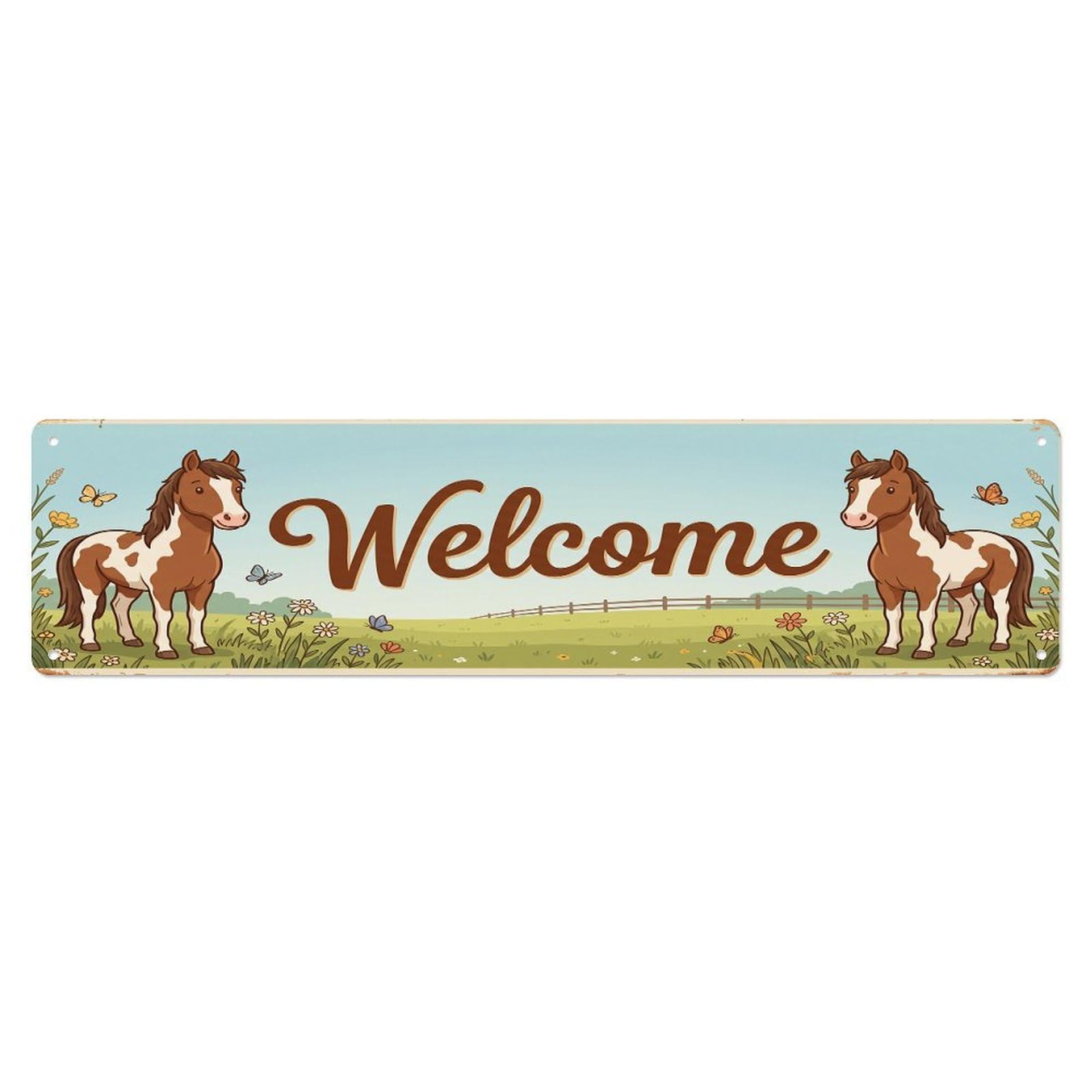 Cxhjca 4X16inch(10X40cm) Vintage Welcome Paint Horse Metal Tin Sign