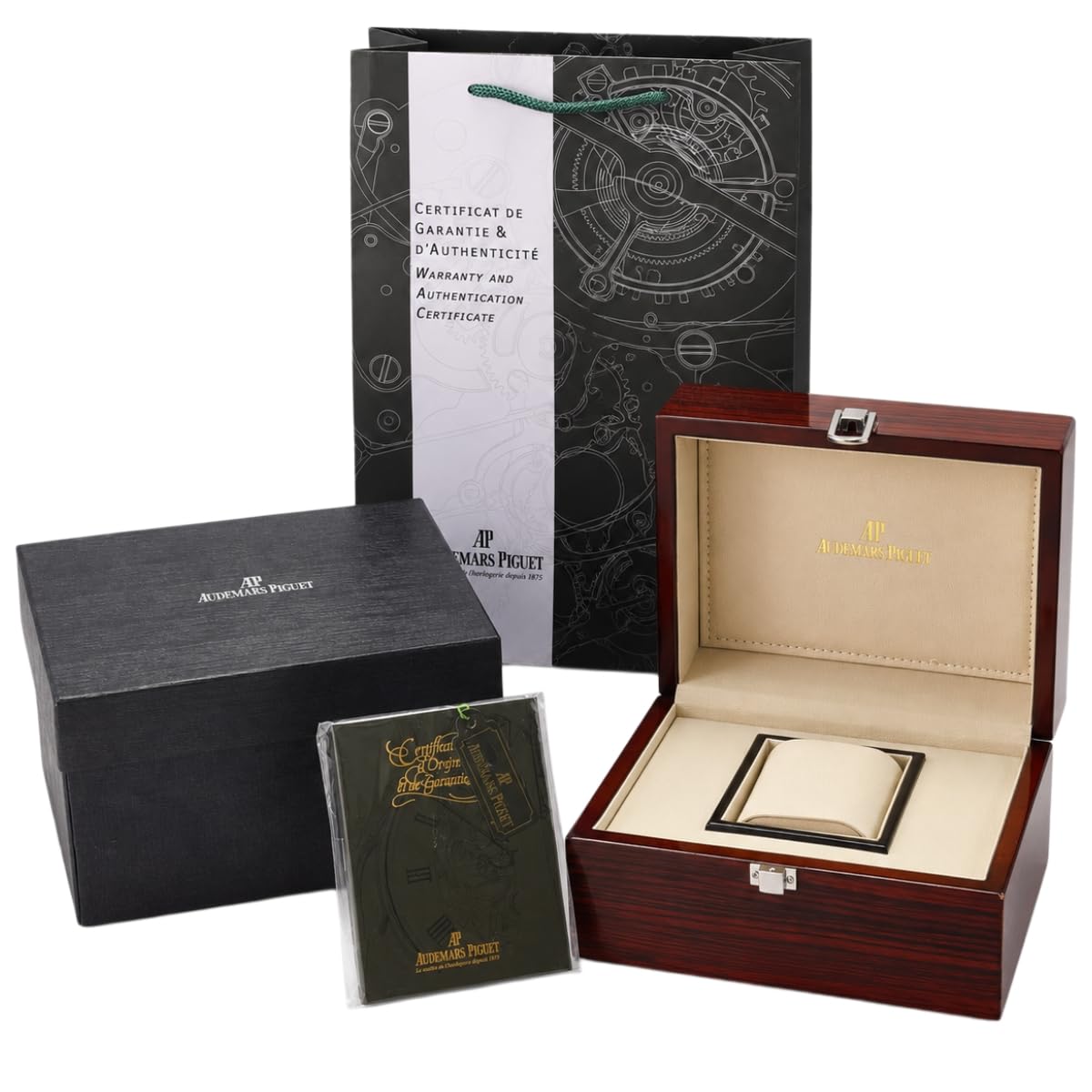 Custodia Orologio da Polso Singolo Marrone Scatola Orologi in Legno Fodera Crema Cuscino Espositivo Chiusura Metallica Set per Audemars Piguet Royal Oak