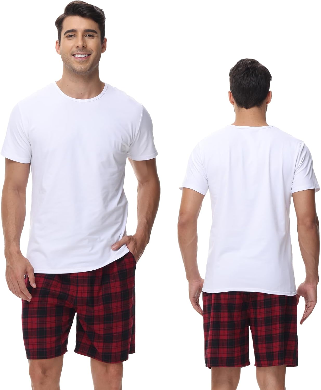 yuyangdpb Men's 3-Pack Woven Pajama Short Cotton Plaid Sleepwear Shorts Button Open Fly with Pockets - Image 2