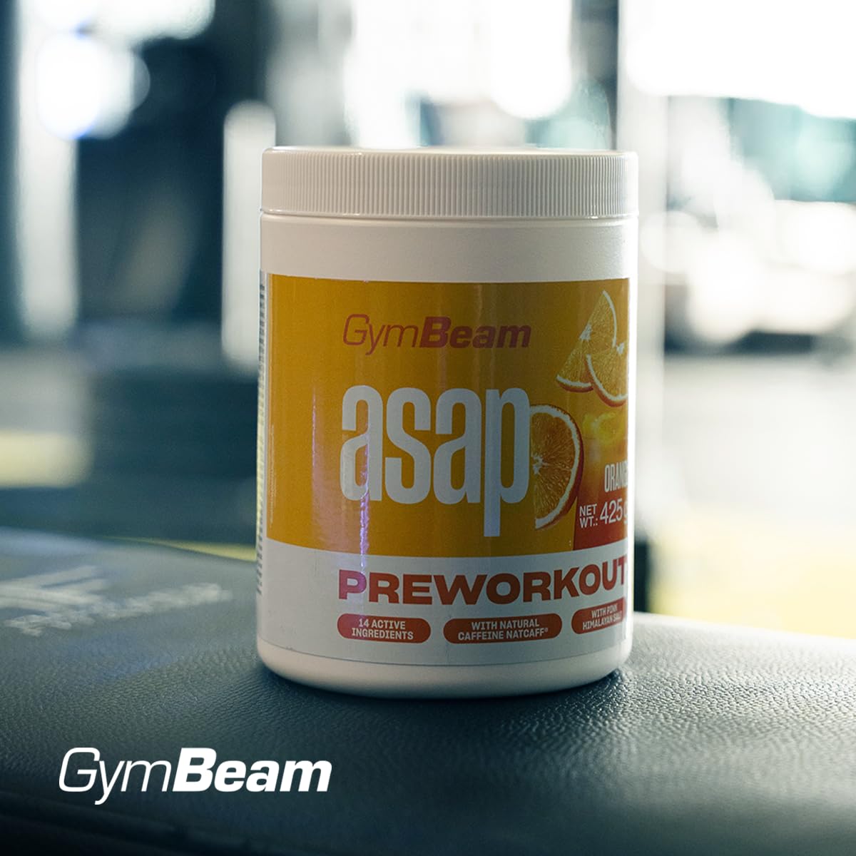 GymBeam Asap Pre-Workout Premium - Pre Allenamento Con Caffeina NATCAFF® - Integratore Pre Workout Pump Con 14 Sostanze Attive, Citrullina, Tè Verde, Niacina, Vitamina B12 (425 g, Arancia)