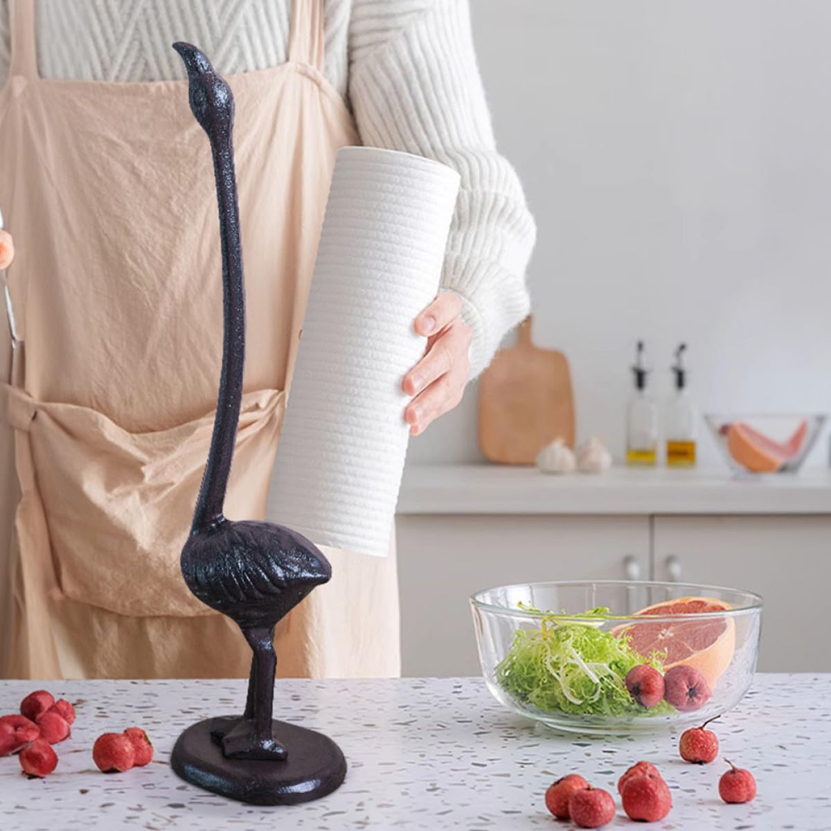 Soporte de Papel de Cocina Metálico con Diseño de Flamenco Vintage Base Estable y Compacto Dispensador de Rollo para Toallas Estándar Baño y Cocina