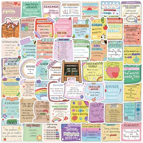 Mental Health Inspirational Stickers, 50PCS Self-Affirmation and Self-Care Positive Sticker for Adults Teens Students, Motivational Notes Waterproof Stickers for Water Bottles Laptop
