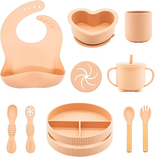 Miniatura 12 de Juego de 6 piezas de alimentación de silicona para bebés, suministros de destete para bebés, juego de suministros de alimentación para bebés, sin