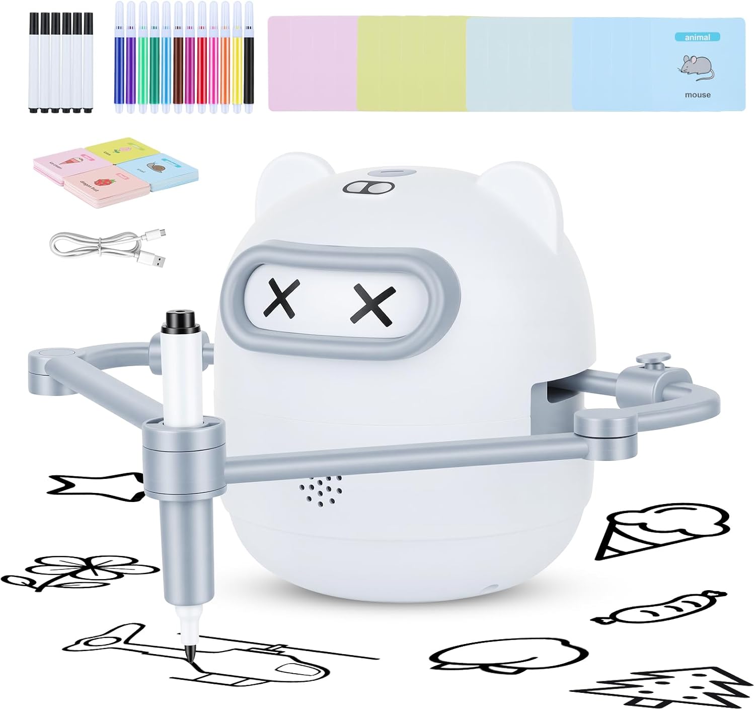 Drawing Robot for Kids with Camera Recognition, Montessori Educational Art Toy Kit with 100 Cards 12 Colorful Pens for Preschool Learning Activities,for 3 4 5 6 7 8 Year Old Boys Girls Birthday Party