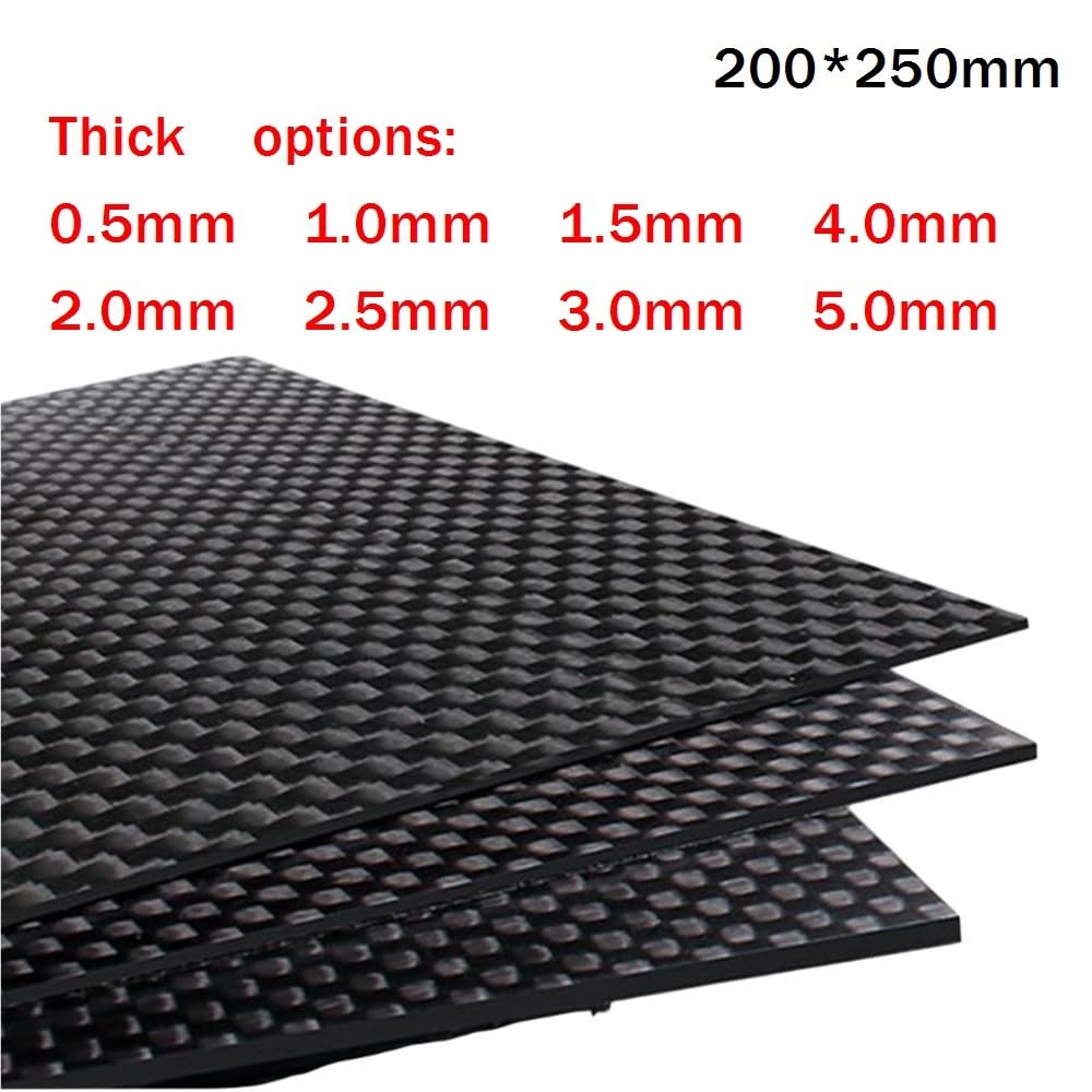 Scheda composita Foglio in fibra di carbonio 3K con finitura opaca a trama semplice, pannello nero ad alta resistenza 200x250 mm 1 pz(5.0mm)