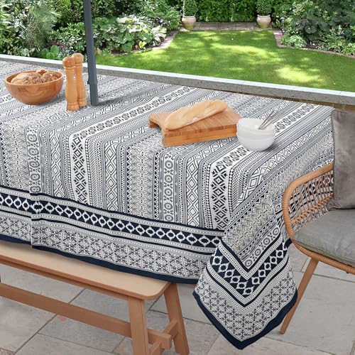 Virtumob Outdoor Tablecloth with Umbrella Hole and Zipper Rectangle Patio Table Covers for Spring/Summer Machine Washable Outdoor Picnic Table Cloth (Boho 60 84 Rectangular)