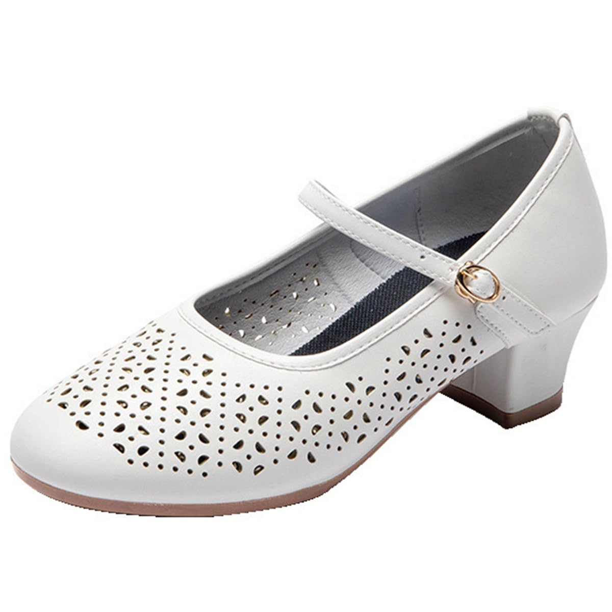Zapatos de Baile Latino Mujer clásicos Cuero 5cm Tacon Bajo Zapatos de Baile de Práctica Salsa Salón Tango Bachata Transpirables