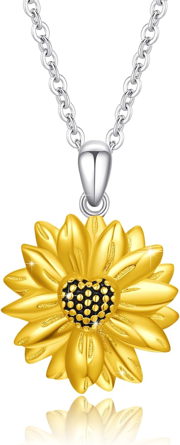 Sunflower Necklace for Women 925 Sterling Silver Sunflower Pendant Necklace You Are My Sunshine Jewelry Gift for Women