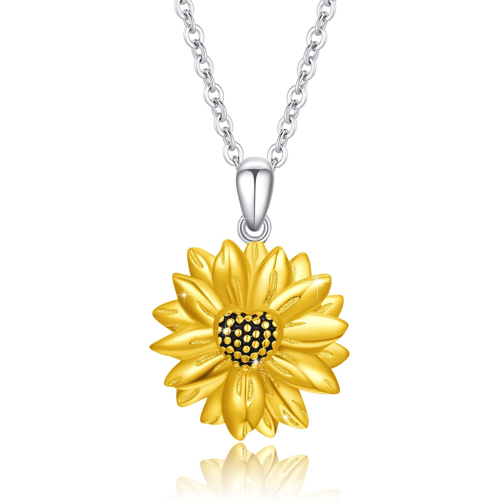 Silikepa Sunflower Necklace for Women 925 Sterling Silver Sunflower Pendant Necklace You Are My Sunshine Jewelry Gift for Women