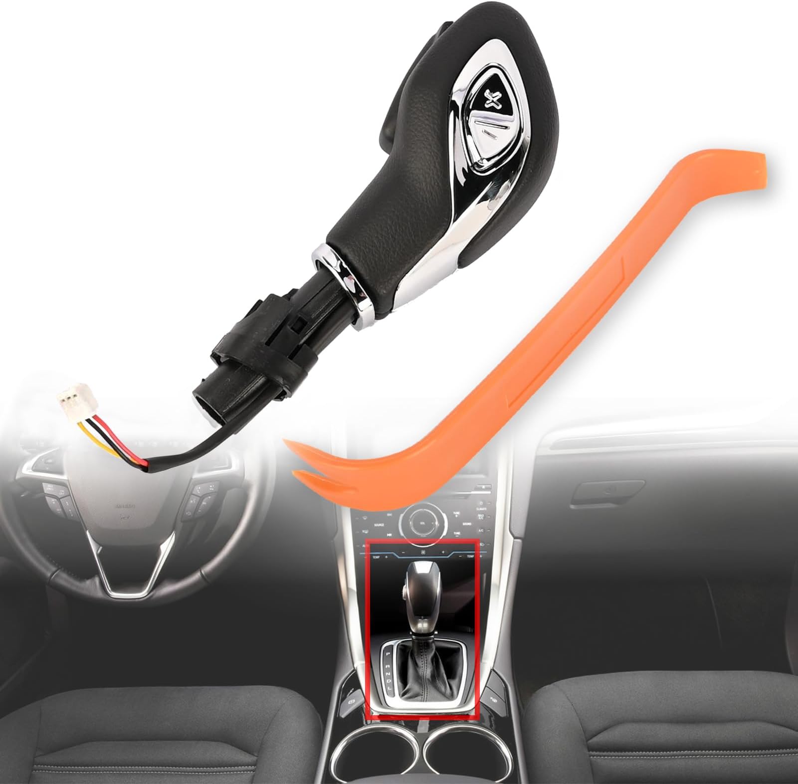 Automatic Gear Shift Knob Handle with Button DG9Z-7213-EA for Ford Fusion 2013-2016 / Transit 2015-2020 Gear Shifter Lever Selector (Chrome)