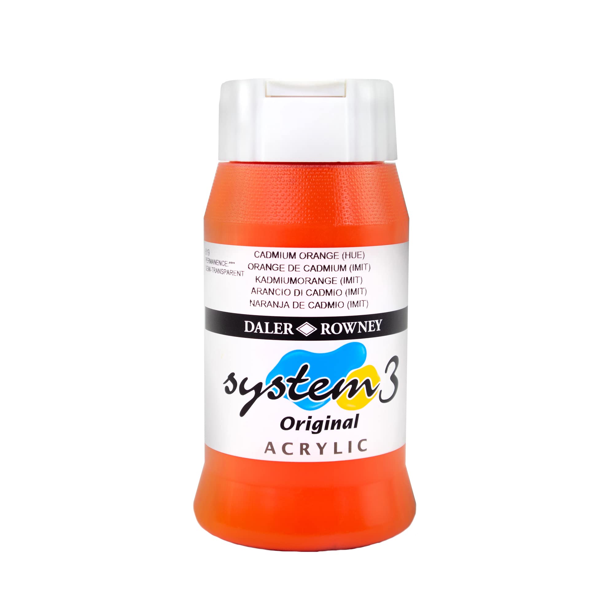 Daler-Rowney System3 Acrylic Paint, Plastic Pot, 16.91oz - 500 ml, Cadmium Orange Hue