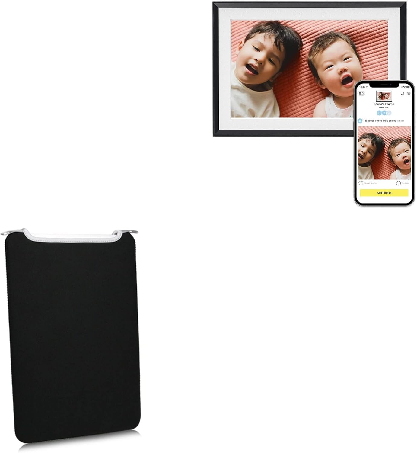 BoxWave Case Compatible with Aura WiFi Digital Picture Frame AF900-MBLK (10.1 in) - SlipSuit, Soft Slim Neoprene Pouch Protective Case Cover - Jet Black