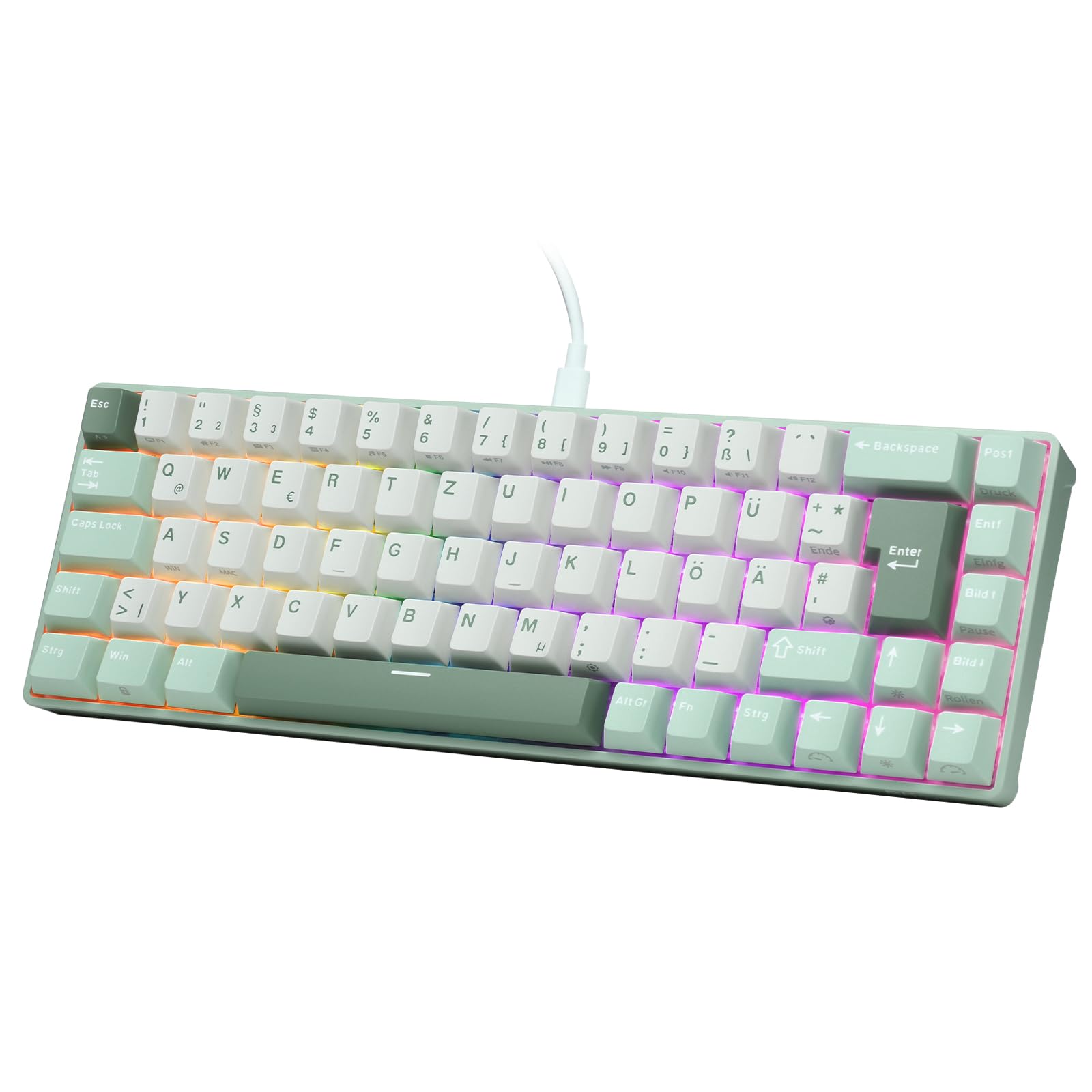 RK ROYAL KLUDGE C68 DE Hall Effekt Mechanische Gaming Tastatur, 65% HE-Magnetschalter, RGB-Kabel Hot-Swap-fähig, einstellbare Schnellfeuerfunktion, 8K-Abfragerate, Pro Web Driver Mac&Win,QWERTZ