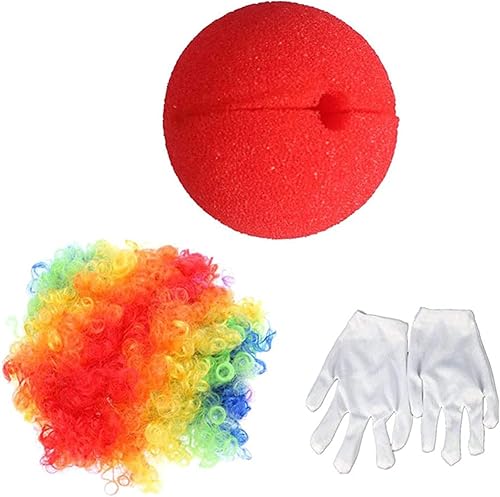 BinaryABC Peluca de payaso colorida de Halloween, guantes blancos, juego de nariz de payaso, accesorios de disfraz de payaso, Halloween, cosplay,