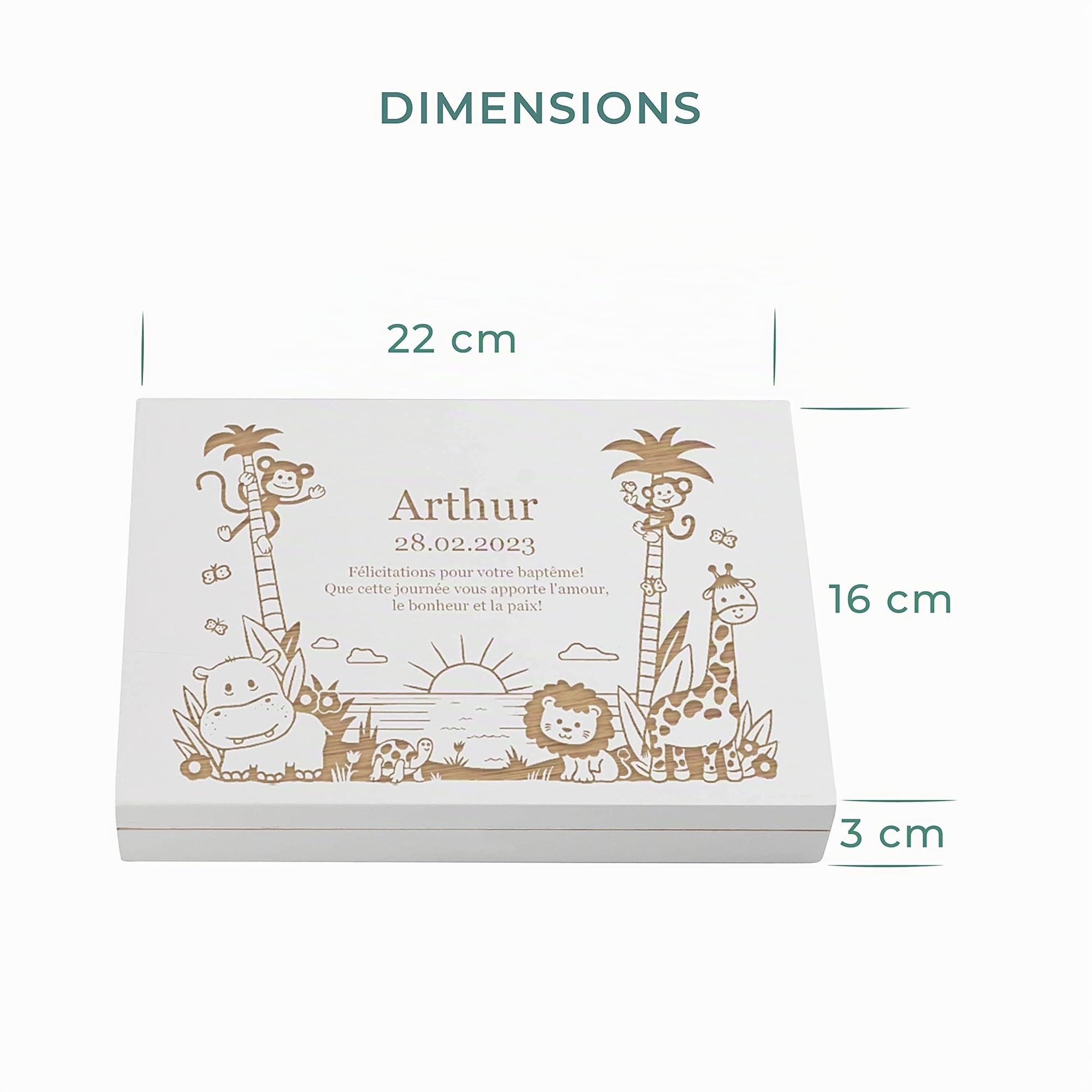 LAUBLUST Couverts personnalisés pour Enfants avec boîte Cadeau personnalisée en Bois - Couverts Enfant INOX - Jungle - 4 pièces - Cadeau personnalisé