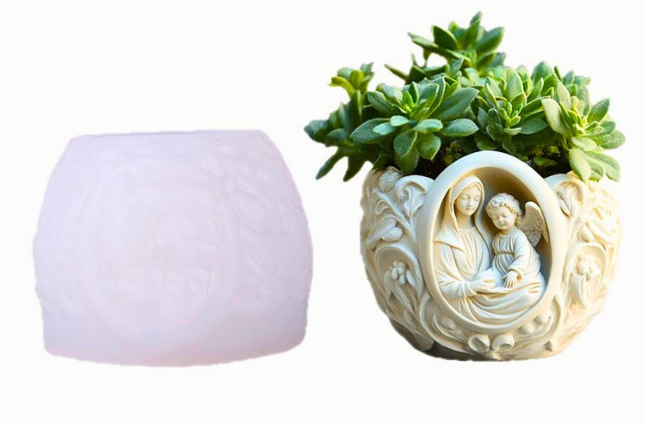 SNOOGG Silicone Virgin Mary Angel Floral Bowl Mold for DIY Cement Planter, Candle Holder, Resin, Gypsum, Plaster & Soap Casting Mould for Home Decor & Religious Gift Making-image-19