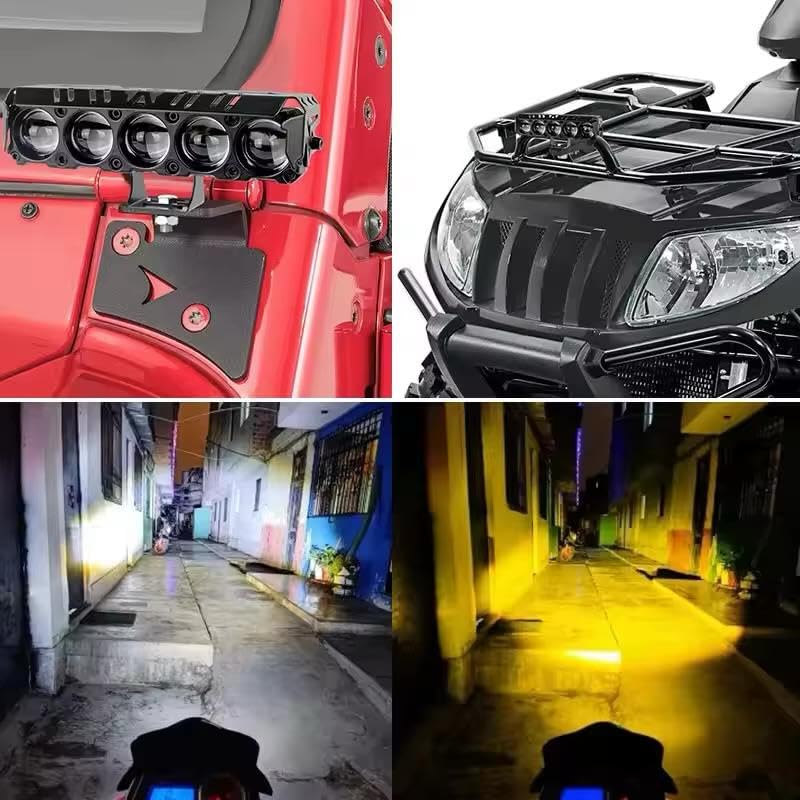 Image of AutoBizarre Car Motorcycle 12V Headlight Led Projector Lamp Dual Color Yellow White Fog Light Metal Body Spotlight Universal for All Bikes Cars SUVs etc. (5 LED, 2 Pcs)