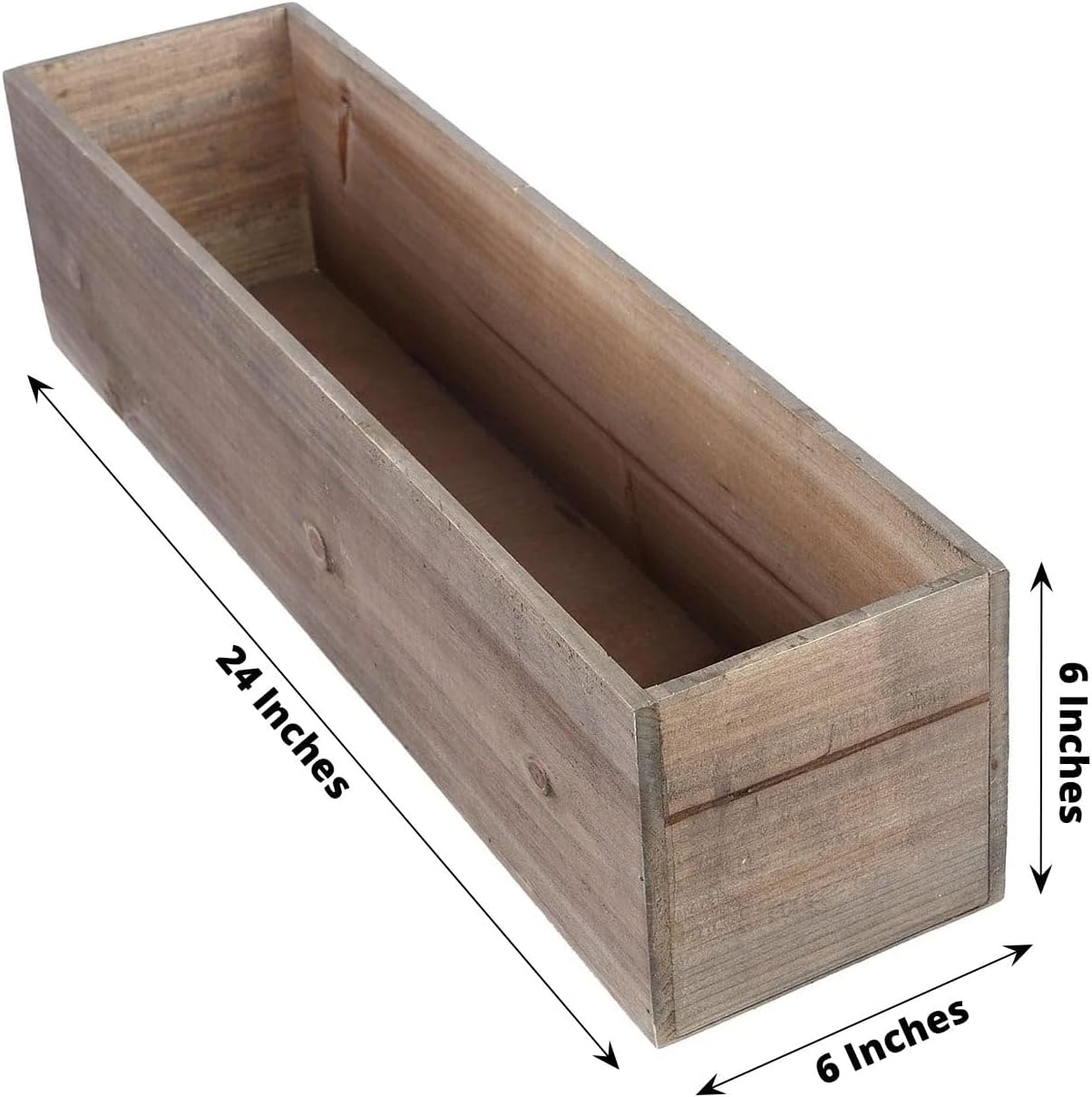 Efavormart - Juego de macetas de madera rectangular natural de 24 x 6 pulgadas con forros de plástico extraíbles