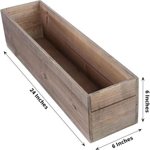 Miniatura 3 de Efavormart - Juego de macetas de madera rectangular natural de 24 x 6 pulgadas con forros de plástico extraíbles