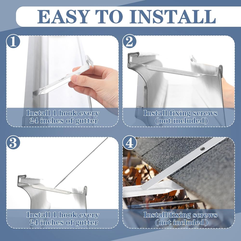 25 Juegos de Soportes de Aluminio para Canaletas de 5 Pulgadas con Correas para Fijar Sin Alero, Ideales para Canaletas de Aluminio y Acero.