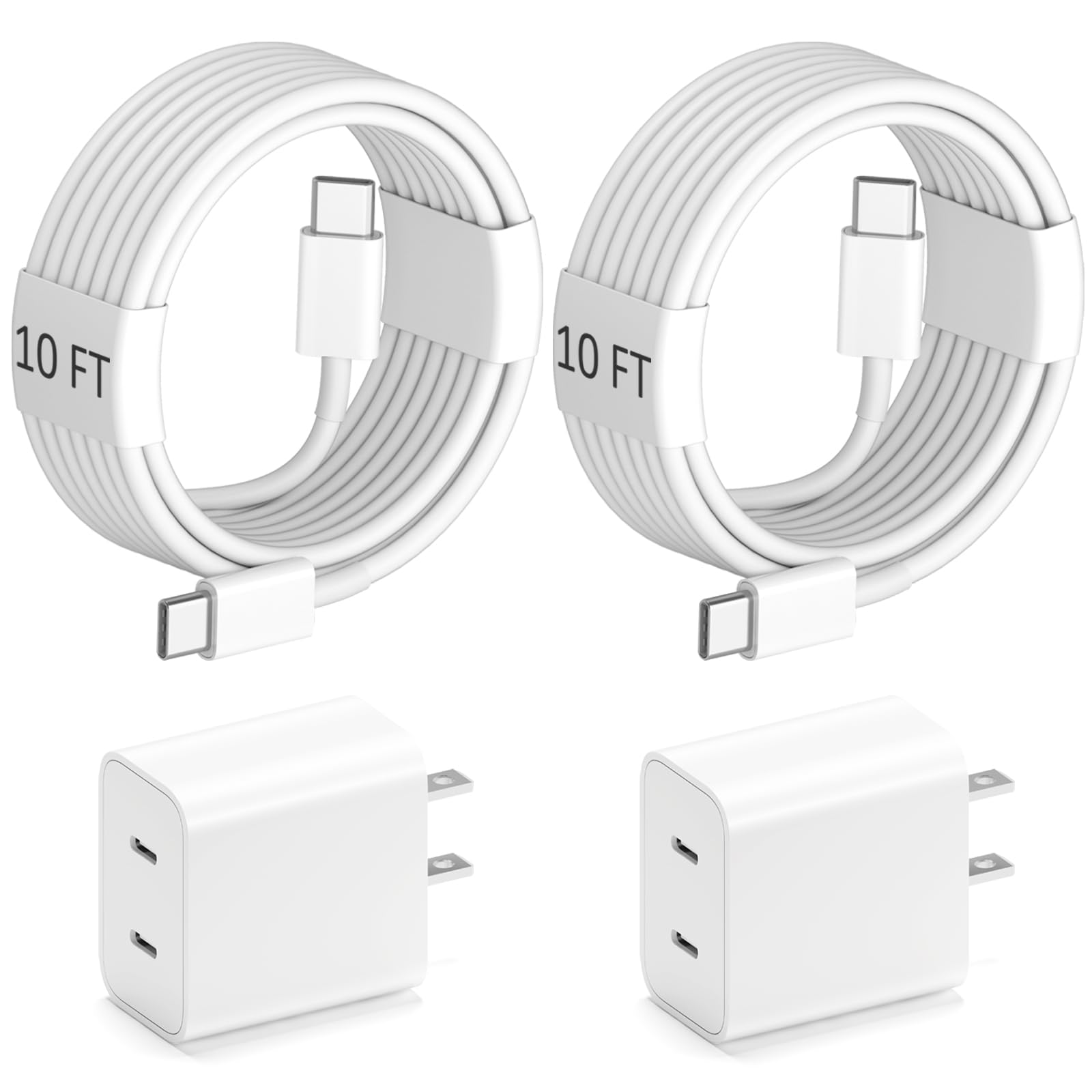 Fast Charger for iPhone 17 16 15, Dual Port C Fast Adapter, 2Pack Double C Fast Wall Charge Block with 10FT Long USBC to USB C Cable for iPhone Aie/17