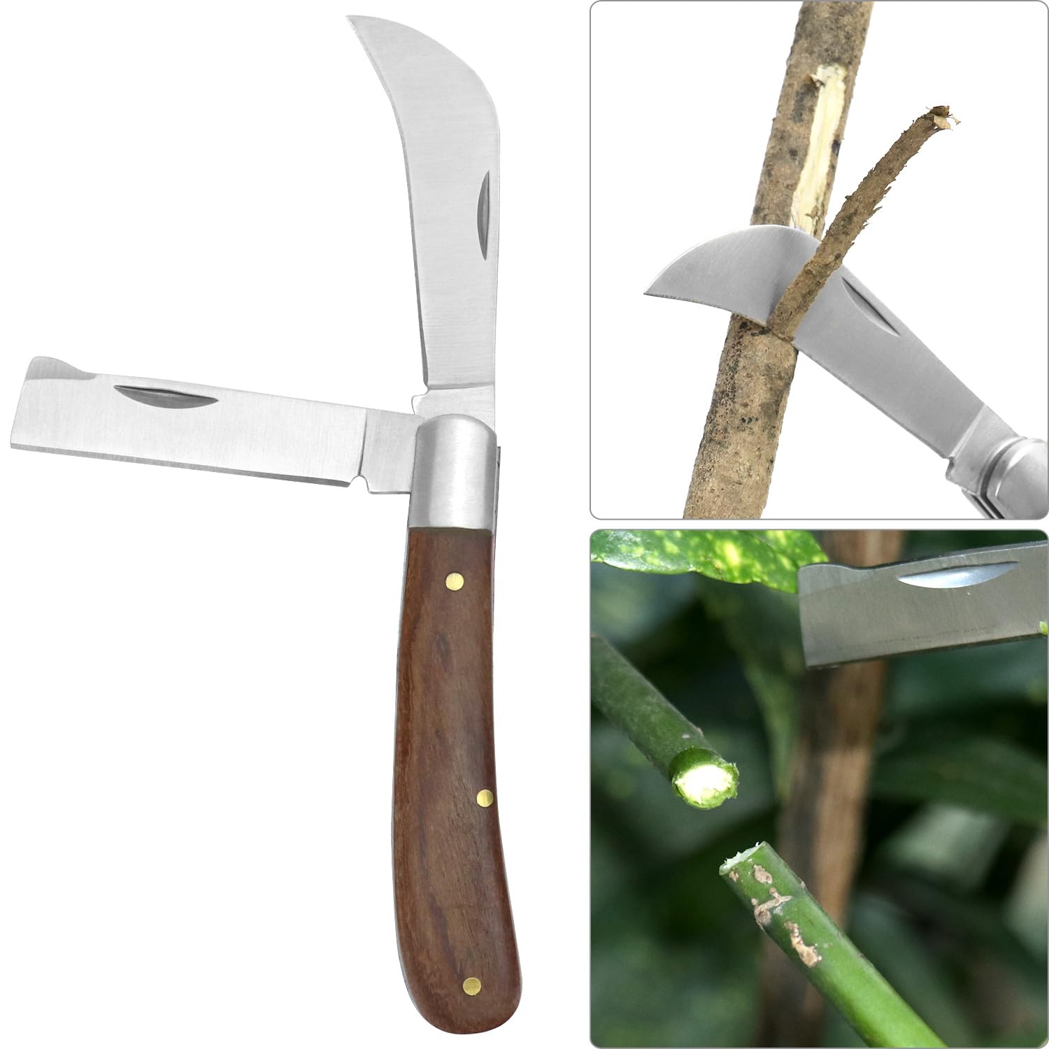 QWORK® Kit d'outils greffoir, Couteau de greffage et ciseaux de greffage avec 3 lames interchangeables et autres accessoires