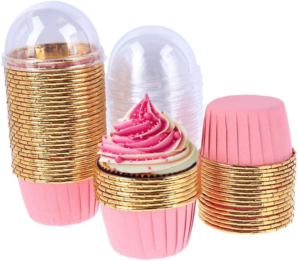 50 Pack Aluminum Foil Baking Cups with Lid, Disposable Paper Ramekins Cups for Mini