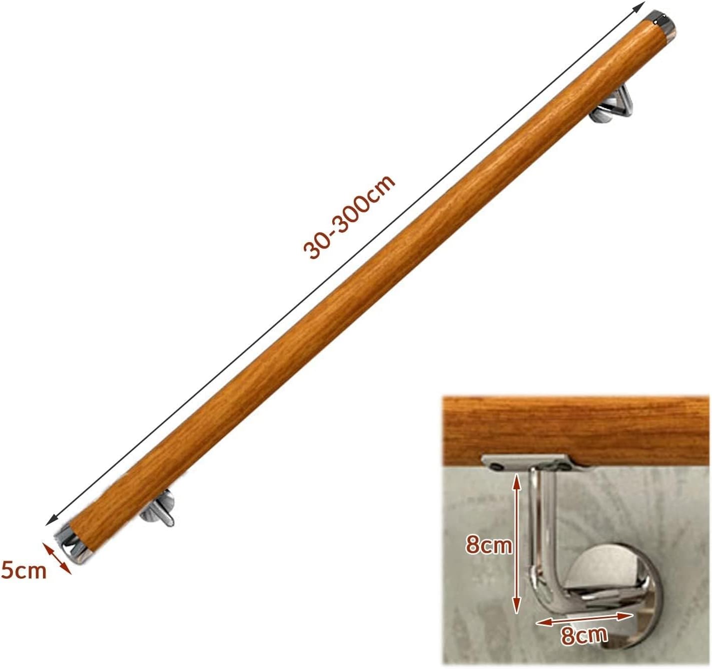 Wall-Mounted Staircase Handrail Kit - Non-Slip Banister Grab Bar for Corridor, Elevator, Loft - 190cm Safety Railing for Stairs and Hallways (50cm)