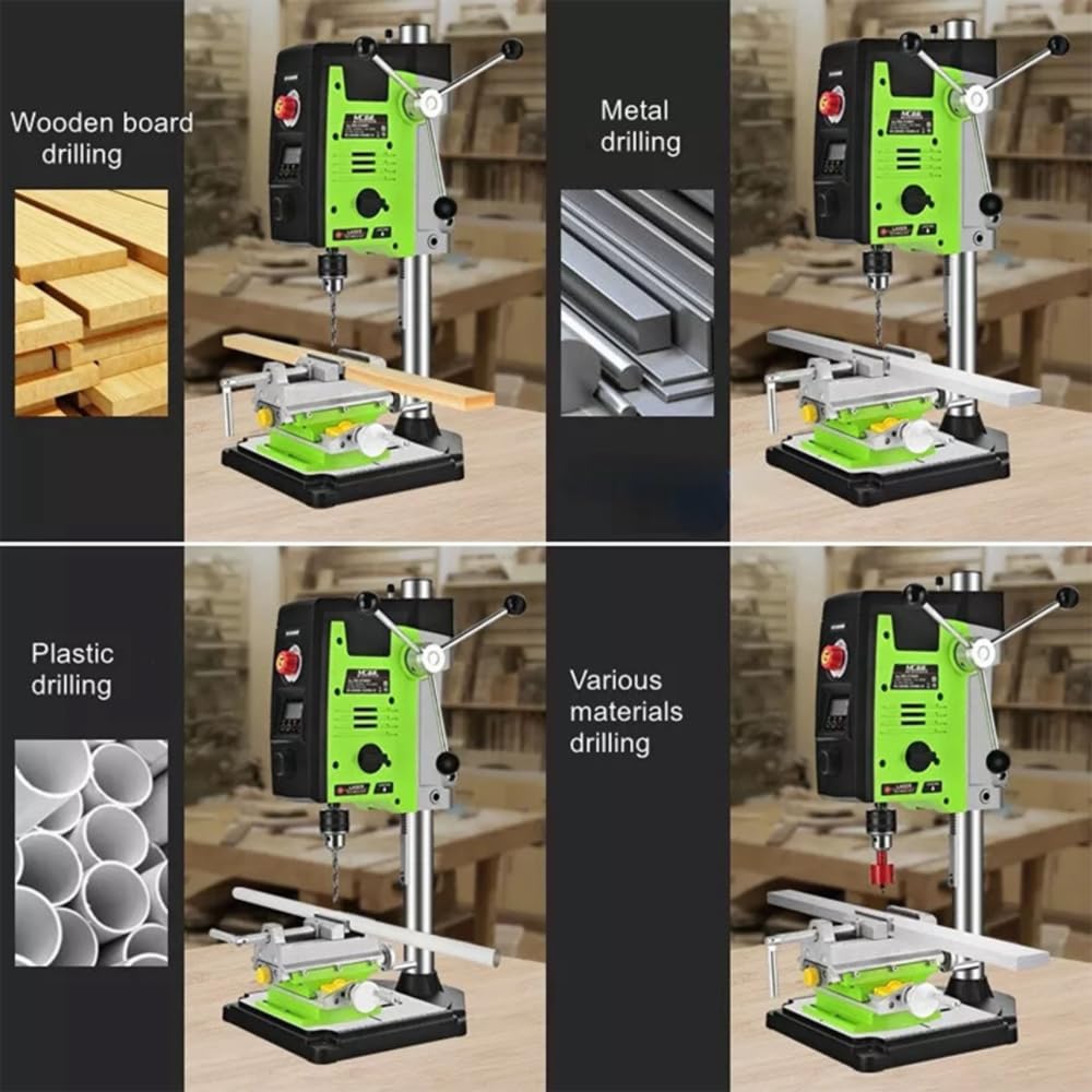 Soporte de taladro de banco de 800 W, pantalla digital cepillada, mini portabrocas de banco eléctrico, 1,5-16 mm, prensa de taladro de mesa de 6 velocidades, velocidad del husillo: 200-2500r
