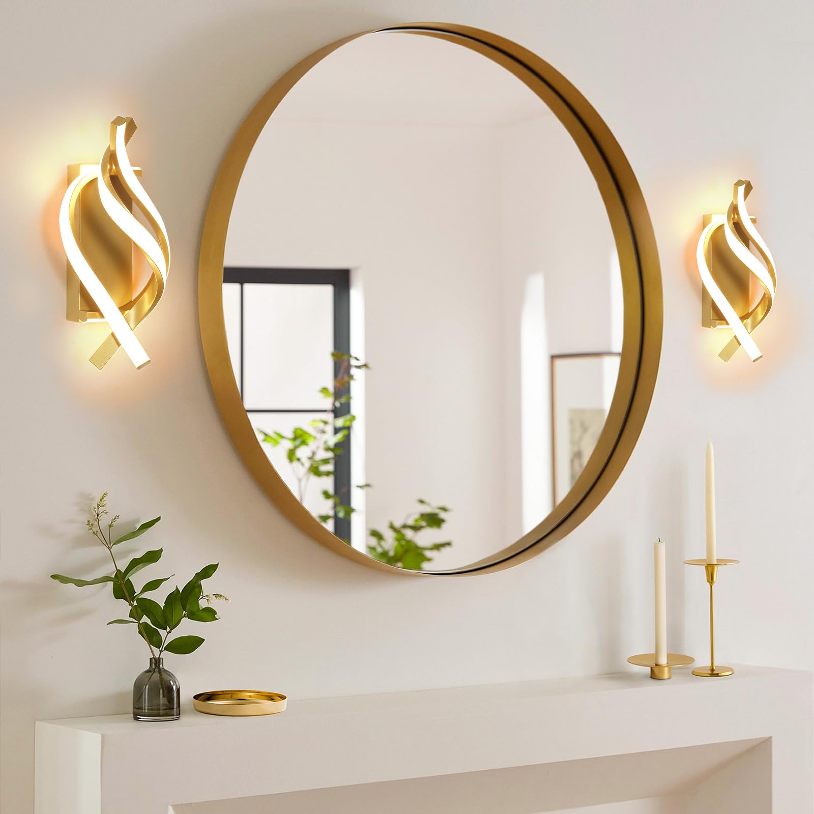 Comely Aplique Pared Interior, Dorado 22W 2500LM Lámpara de Pared Moderna | Blanco Cálido 3000k Lamparas de Aluminio para Dormitorio, Estudio, Comedor
