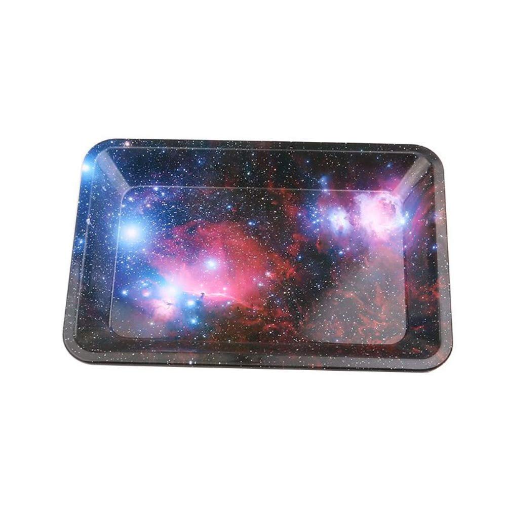 Hankyky Galaxy Tinplate Mini Metal Rolling Tray HD Pattern Printed Ash Holder Ashtray for Office Home