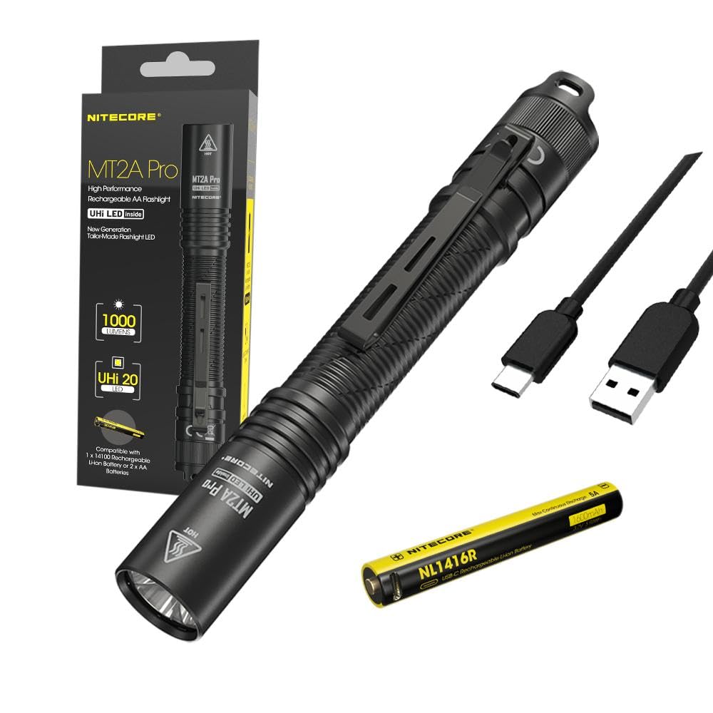 MT2A PRO Flashlight Rechargeable AA UHi 20 LED Flashlight/Penlight w/Eco Sensa USB-C Charging cable included