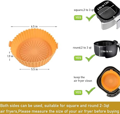 Miniatura 2 de Forros de silicona para freidora de aire de 2 cuartos de galón, paquete de 2 forros pequeños para freidora de aire reutilizable, accesorios para